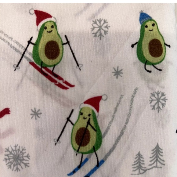 4pc London Kaye Holiday Avocados Skiing Snowflake QUEEN Size Bed Sheet Set New - Picture 2 of 3